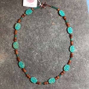 22” Unique Czech Glass Horn & Copper Necklace